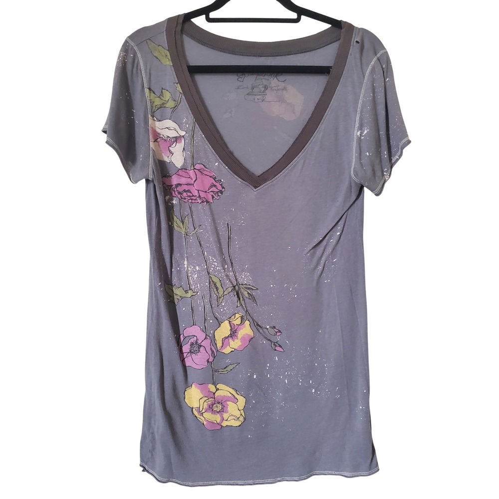 VTG Y2K Grunge Scrapbook Babydoll Baby Tee Top Women's Large Distressed Burnout